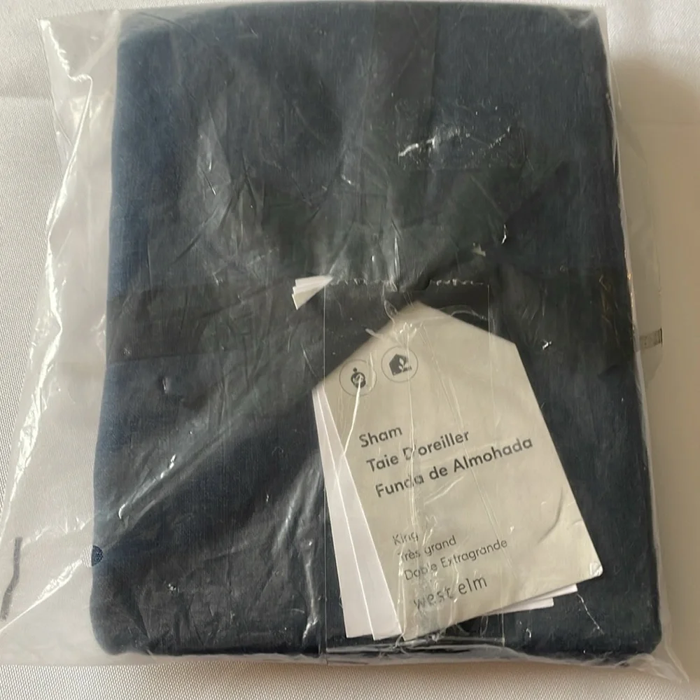 West Elm European Flax Linen King Sham in Graphite (Dark Blue)